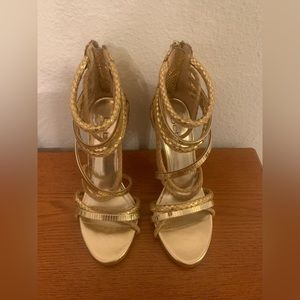 Bebe STRAPPY gold high heel stiletto sandals